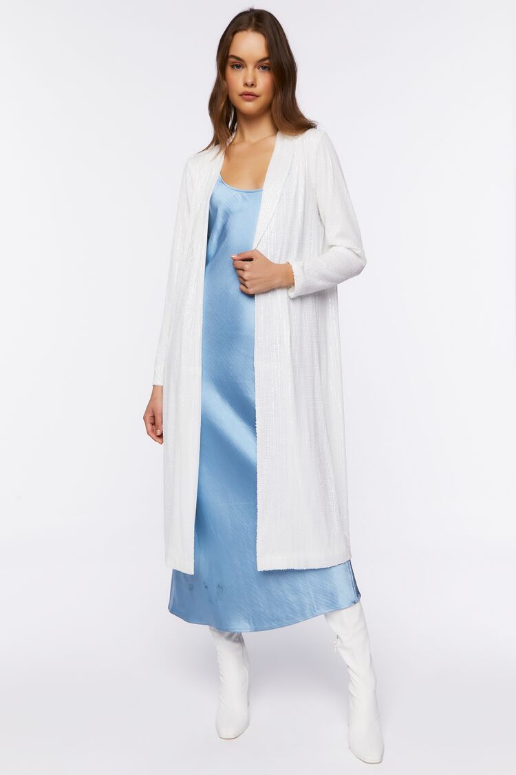 Women’s Sequin Open-Front Kimono in White Medium Forever on sale 2022