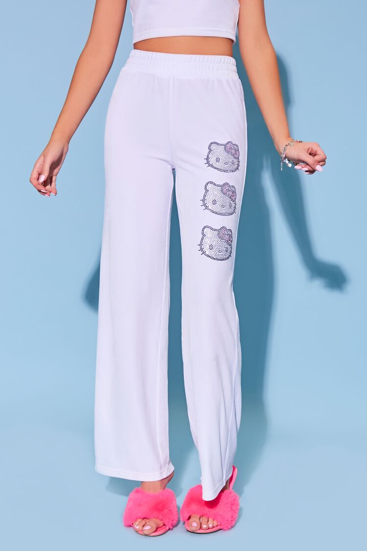 Women Hello Kitty Velour Sweatpants in White Small FOREVER 21 on sale 2022 2