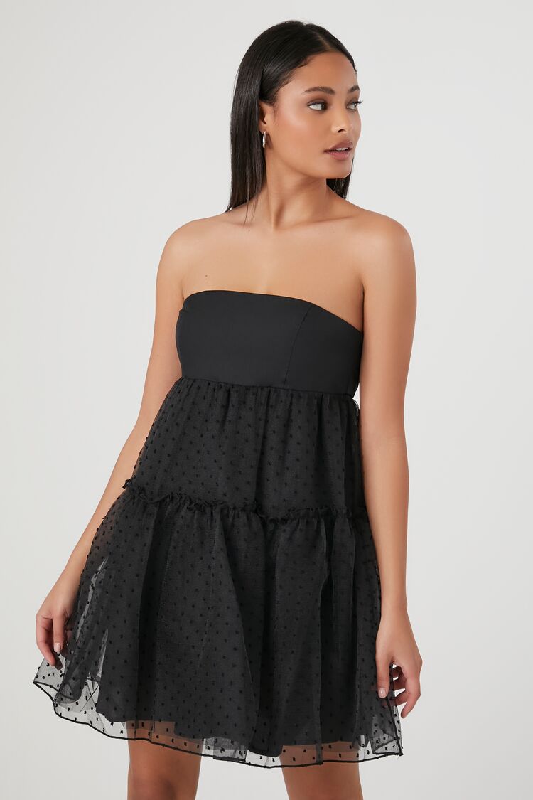 Women's Strapless Bow Fit & Flare Dress in Black,  XS