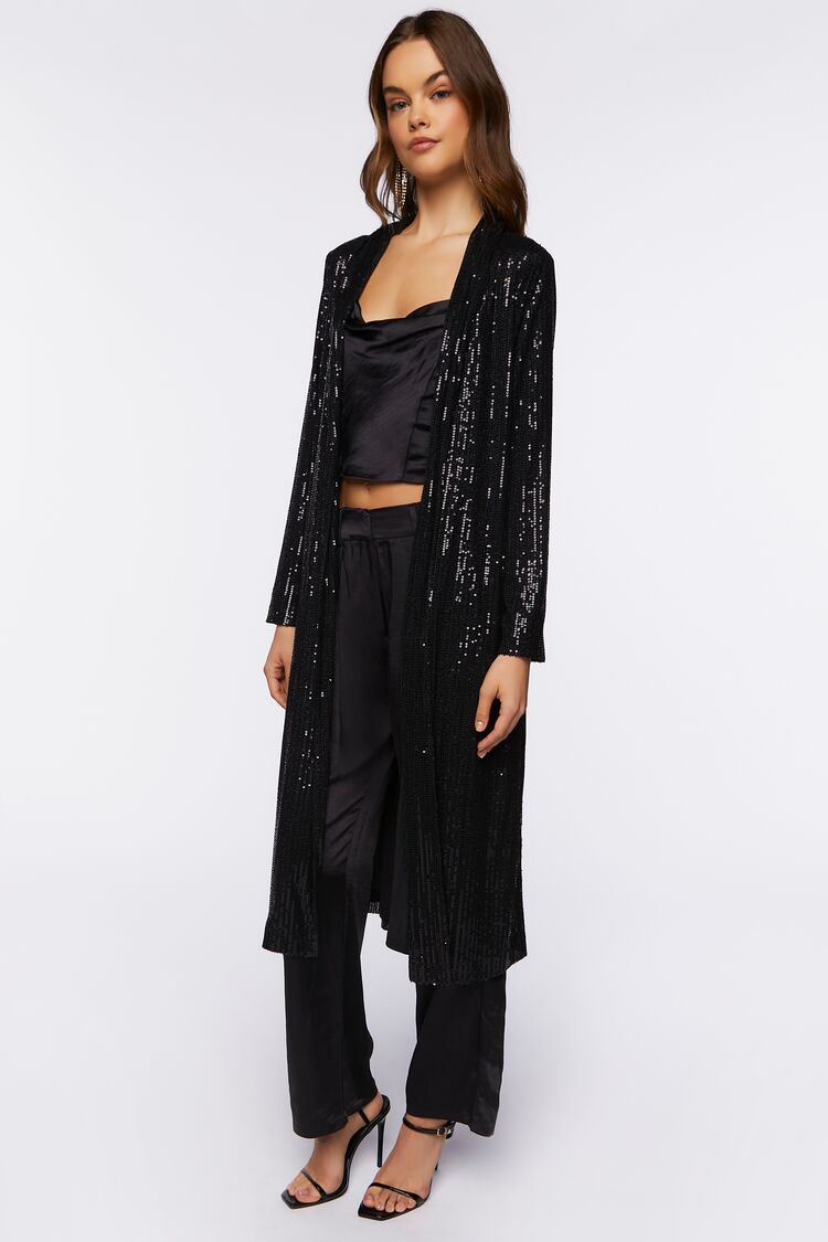 Women’s Sequin Open-Front Kimono in Black Medium black on sale 2022 2
