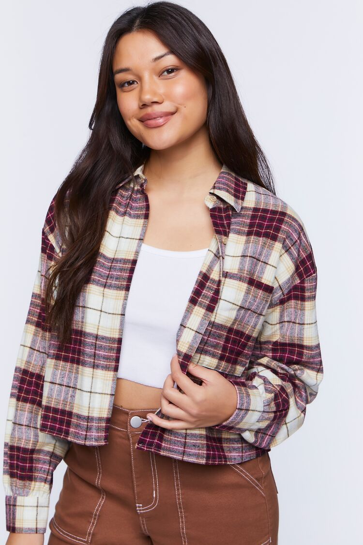 Forever 21 Women's Cropped Plaid Flannel Shirt
