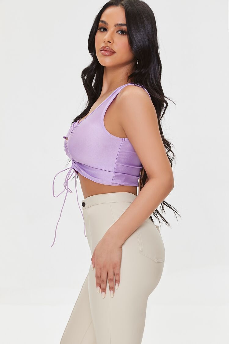 Women Lace-Up One-Shoulder Crop Top in Lavender/White Medium FOREVER 21 on sale 2022 2