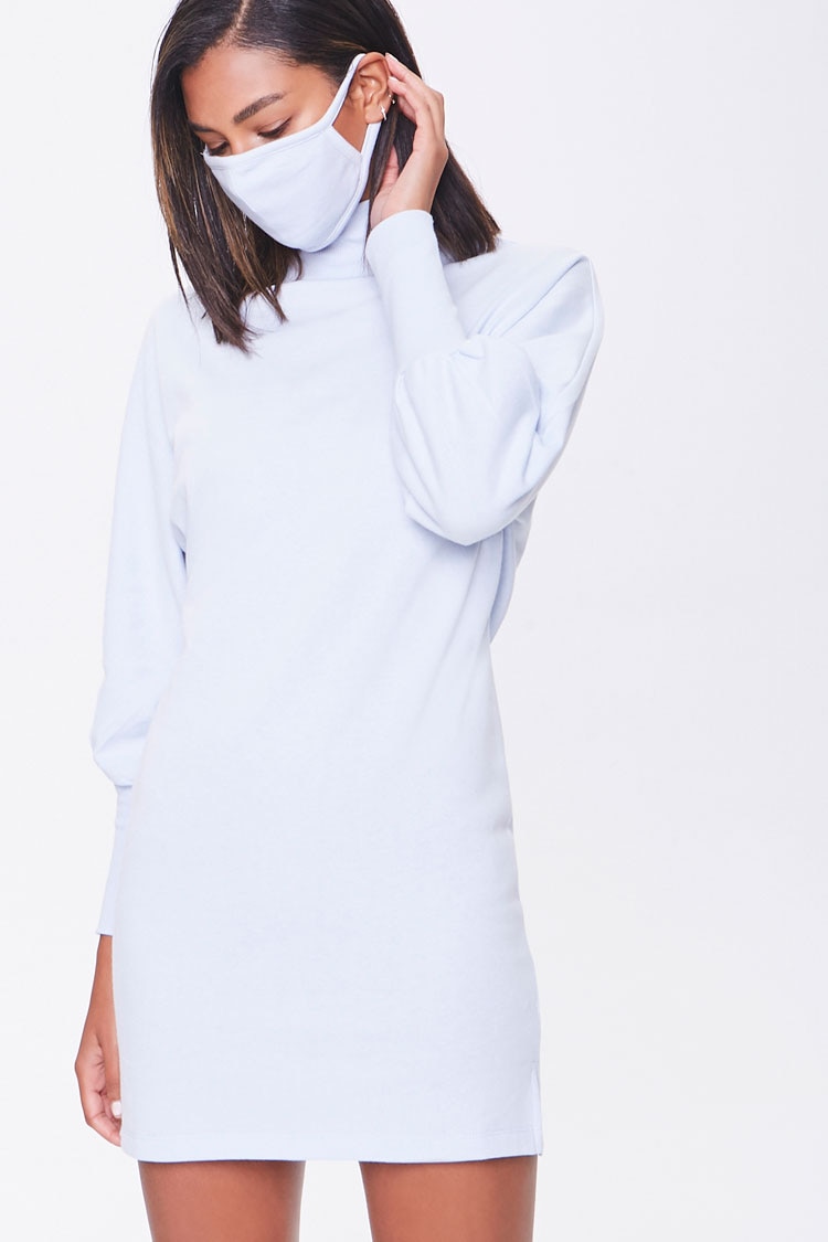 Women’s Mock Neck Dress & Face Mask Set in Light Blue Small Beauty on sale 2022