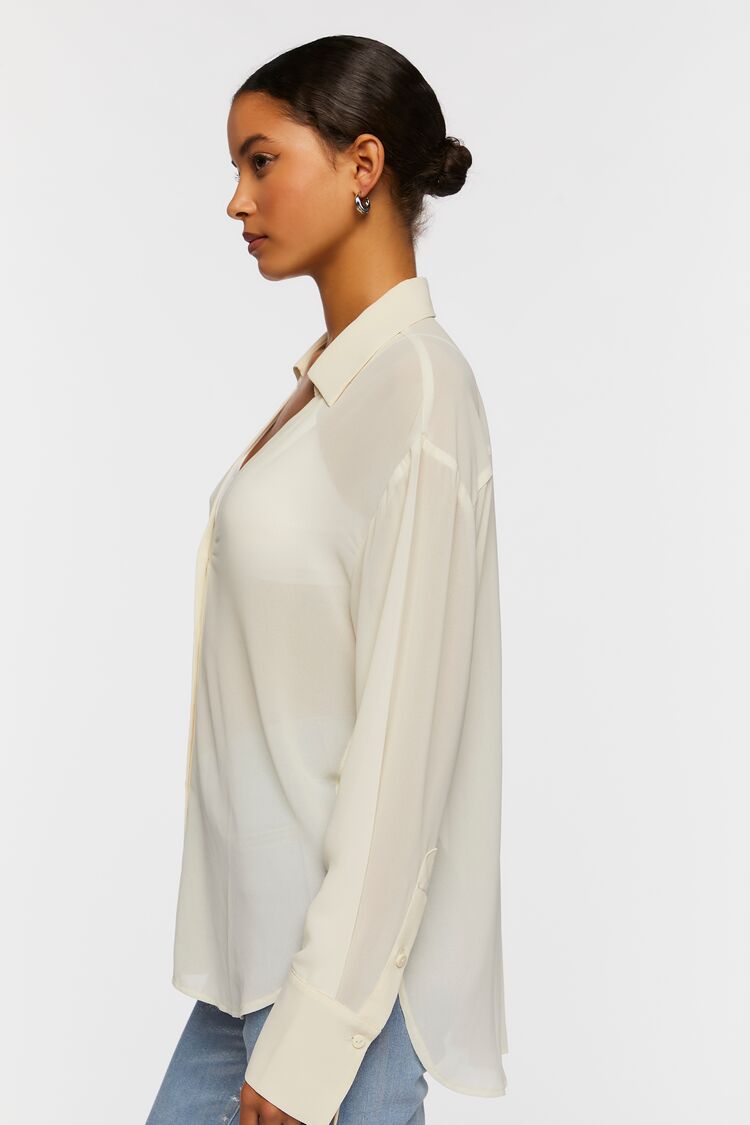 Women’s Semi-Sheer V-Neck Shirt in Vanilla,  XL Forever on sale 2022 2
