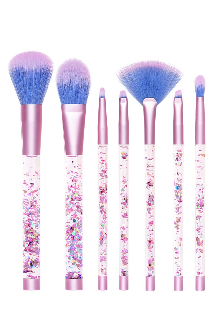 Image of Aquarium Liquid Glitter Makeup Brush Set & Pouch In Pink