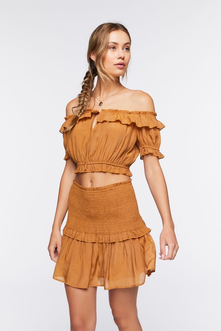 Women Off-the-Shoulder Top & Mini Skirt Set in Seashell,  XL FOREVER 21 on sale 2022