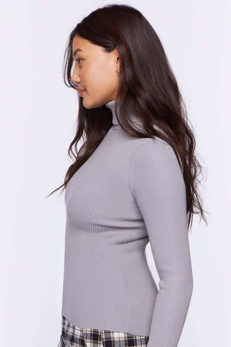 Women’s Ribbed Turtleneck Sweater-Knit Top in Grey Small Forever on sale 2022 4