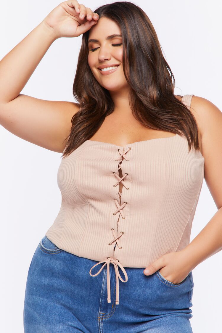 Women Lace-Up Top in Blush,  3X PLUS on sale 2022