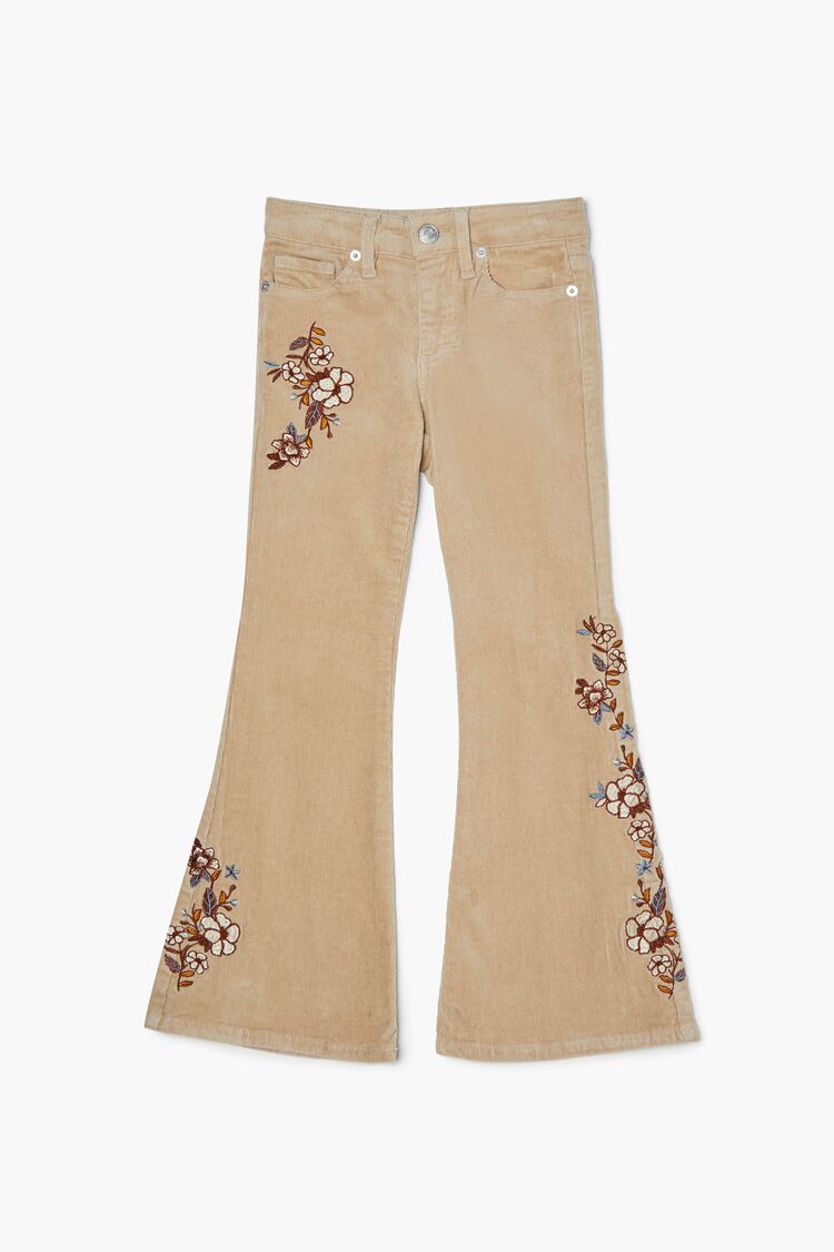 Girls Floral Corduroy Pants (Kids) in Khaki,  9/10 (Girls on sale 2022