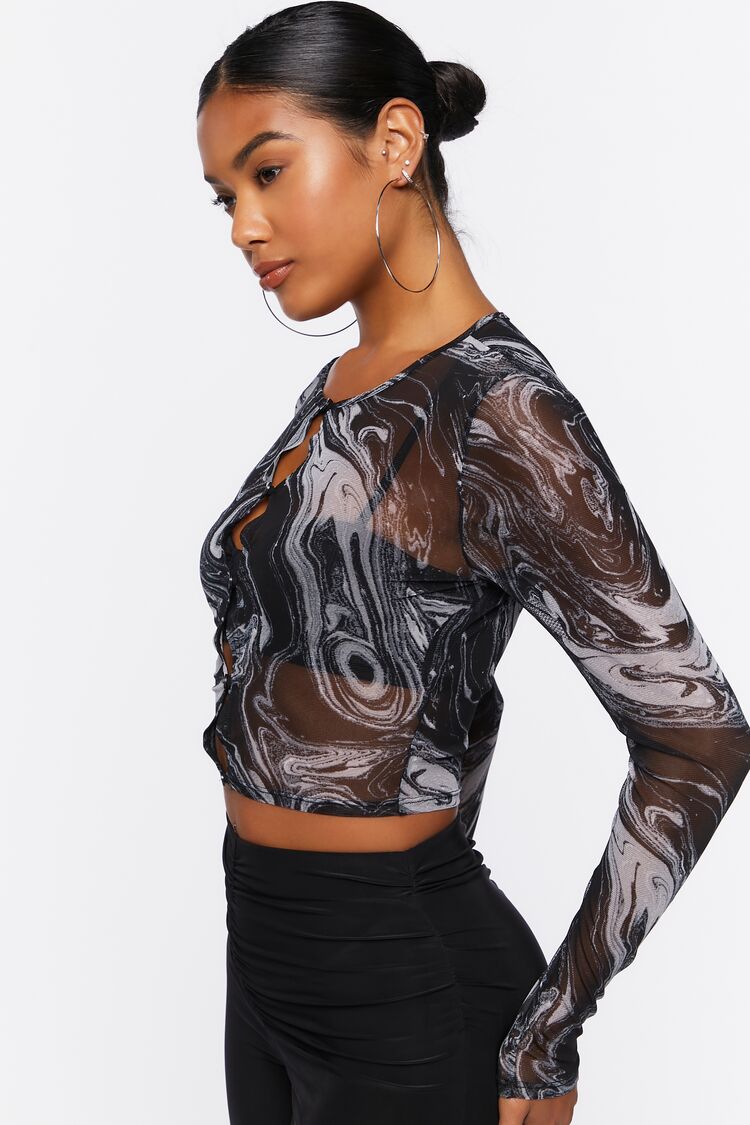 Women Marble Mesh Crop Top in Black,  XL FOREVER 21 on sale 2022 2