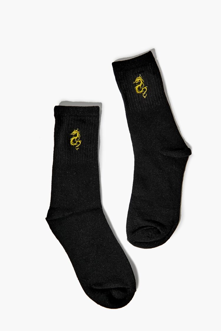 Dragon Embroidered Crew Sock Set in Black/White Accessories on sale 2022 2