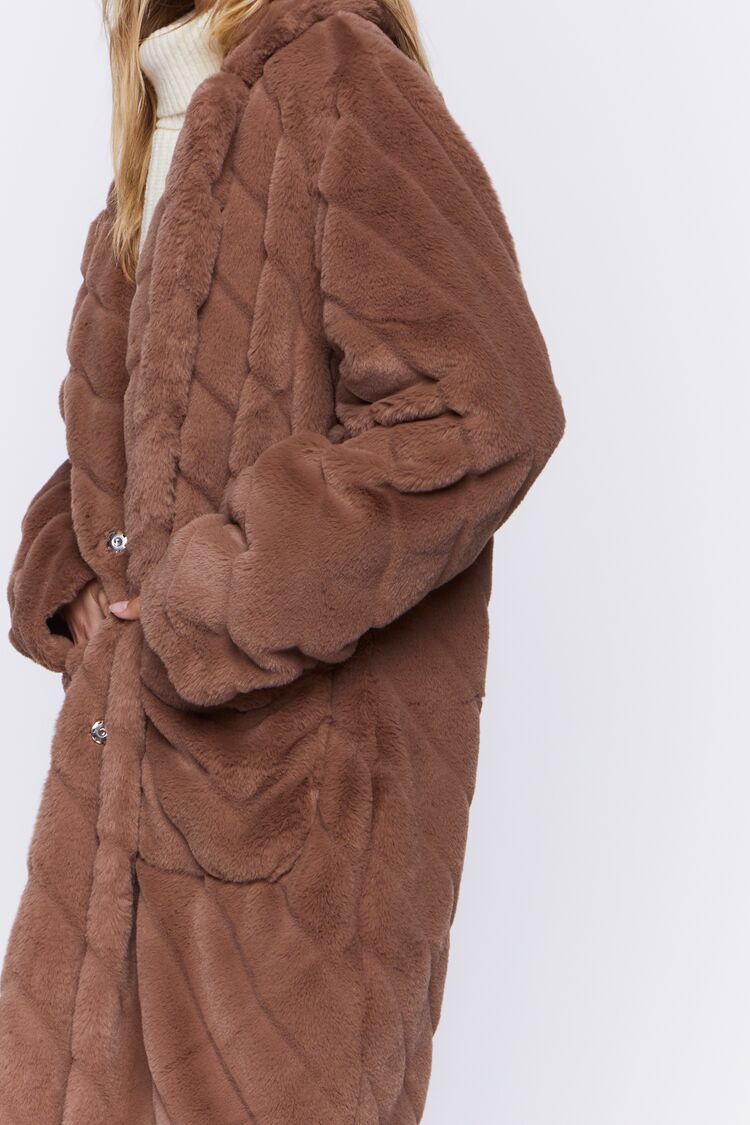 Women’s Faux Fur Chevron Duster Coat in Taupe Large Chevron on sale 2022 7