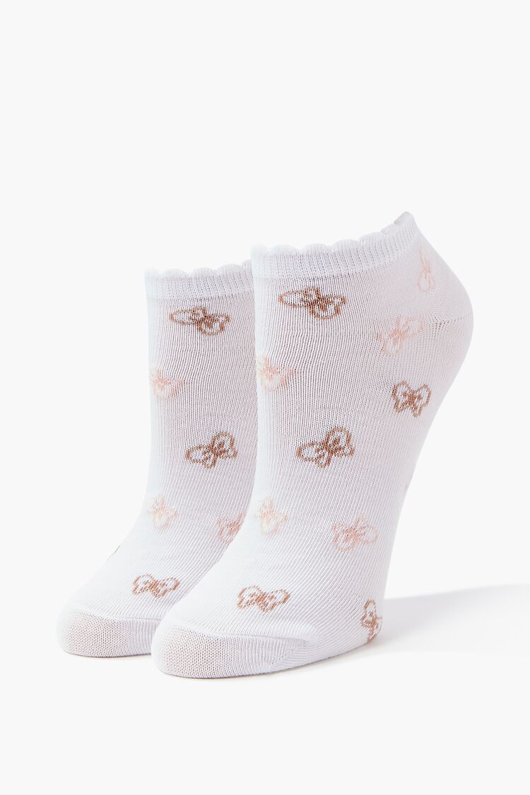 Bow Print Scalloped-Trim Ankle Socks in White Accessories on sale 2022