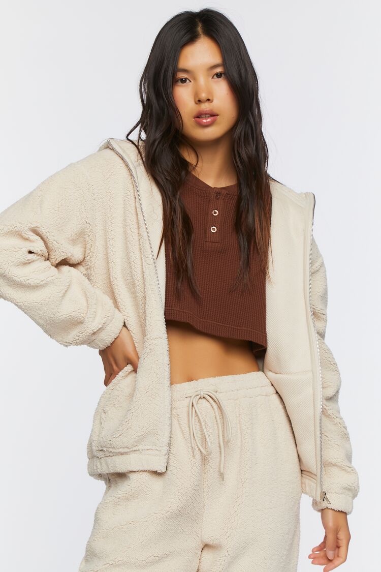 Faux Shearling Zip-Up Hoodie | Forever 21