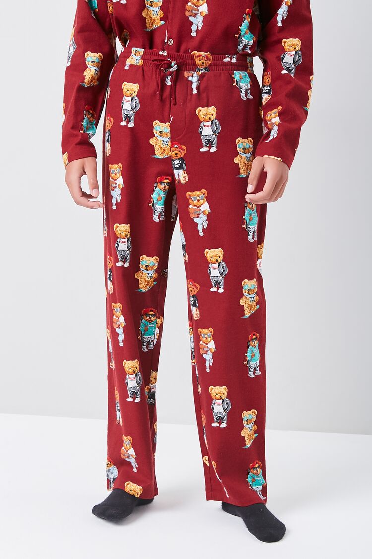 Men Teddy Bear Print Pajama Pants in Red Large 21MEN on sale 2022 2