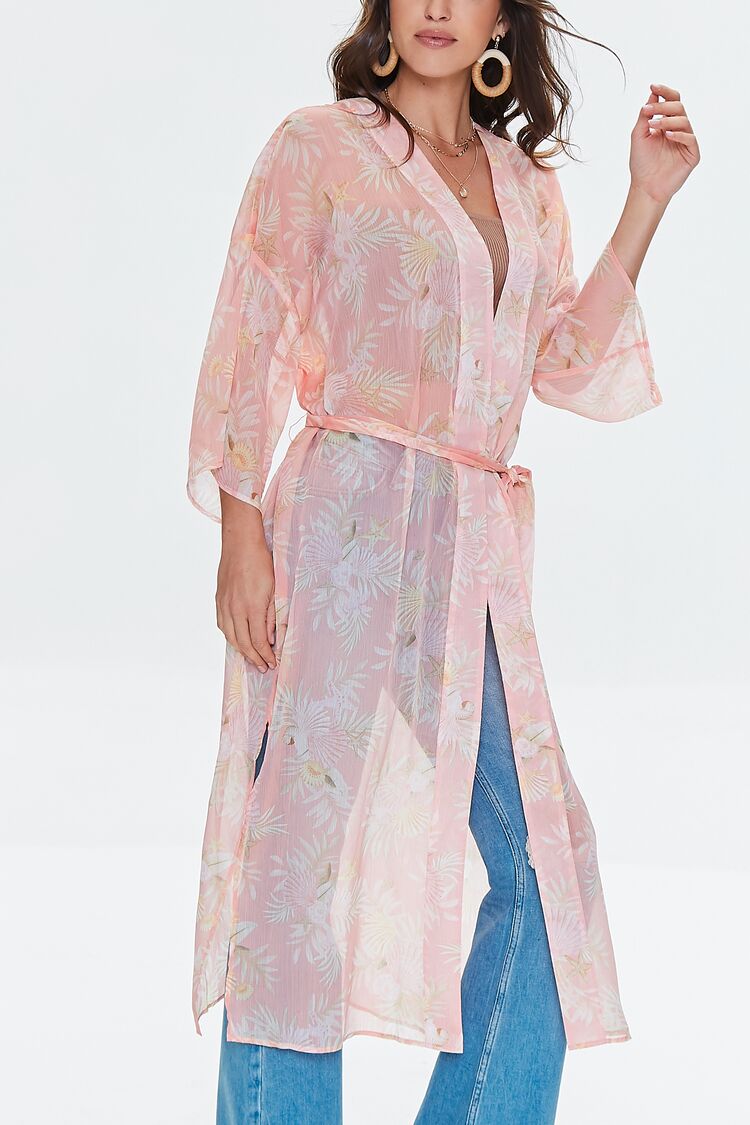 Women Sheer Seashell Print Kimono in Peach ,  XL FOREVER 21 on sale 2022 7