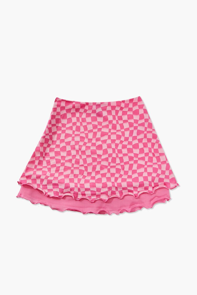 Girls Checkered Tiered Skirt (Kids) in Pink/Orange,  11/12 (Girls on sale 2022 2
