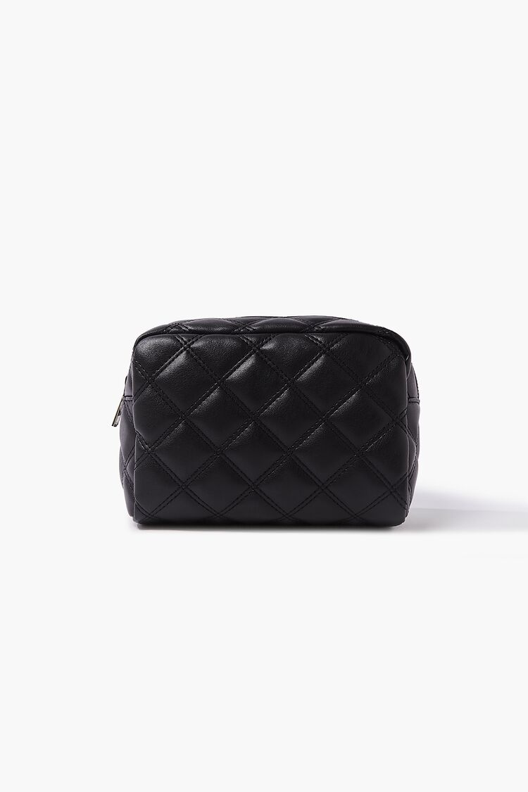 Women Quilted Faux Leather Makeup Bag in Black FOREVER 21 on sale 2022 2