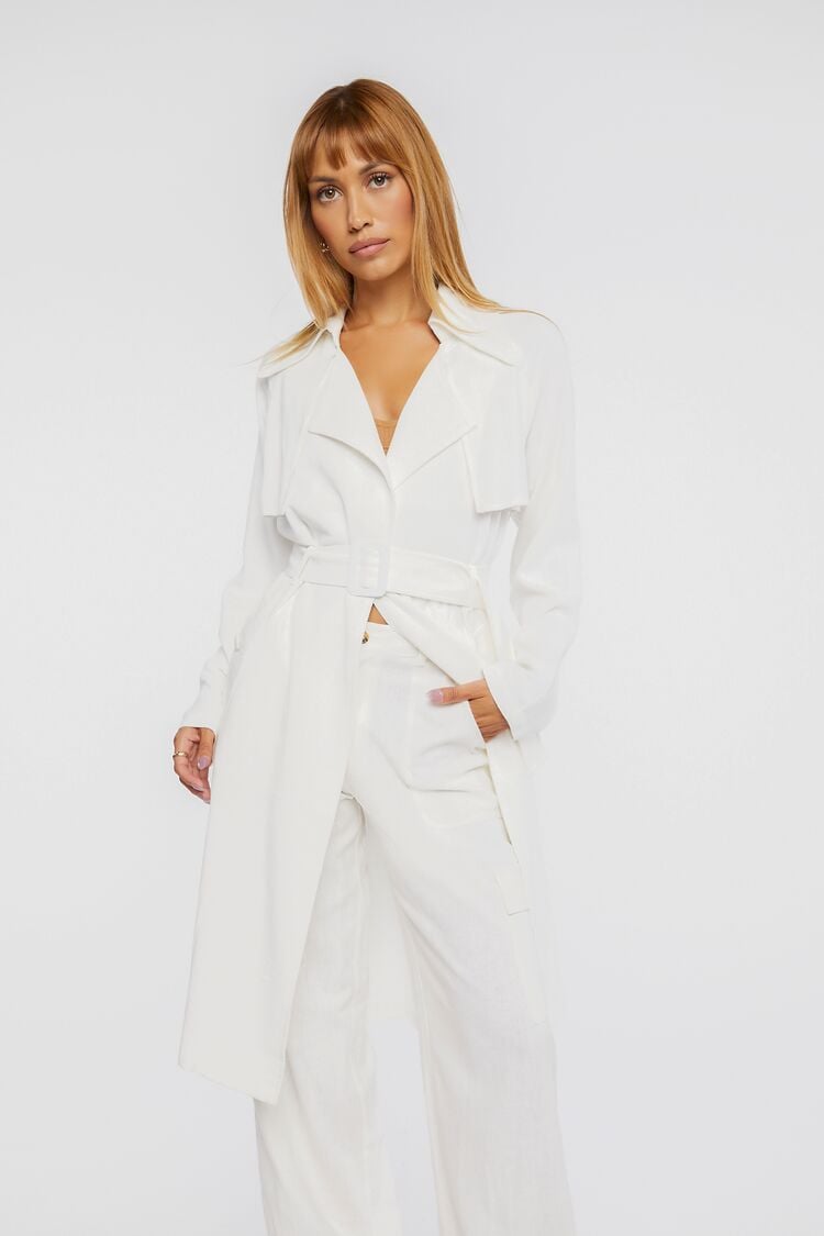 Women’s Belted Trench Coat in White Small belted on sale 2022