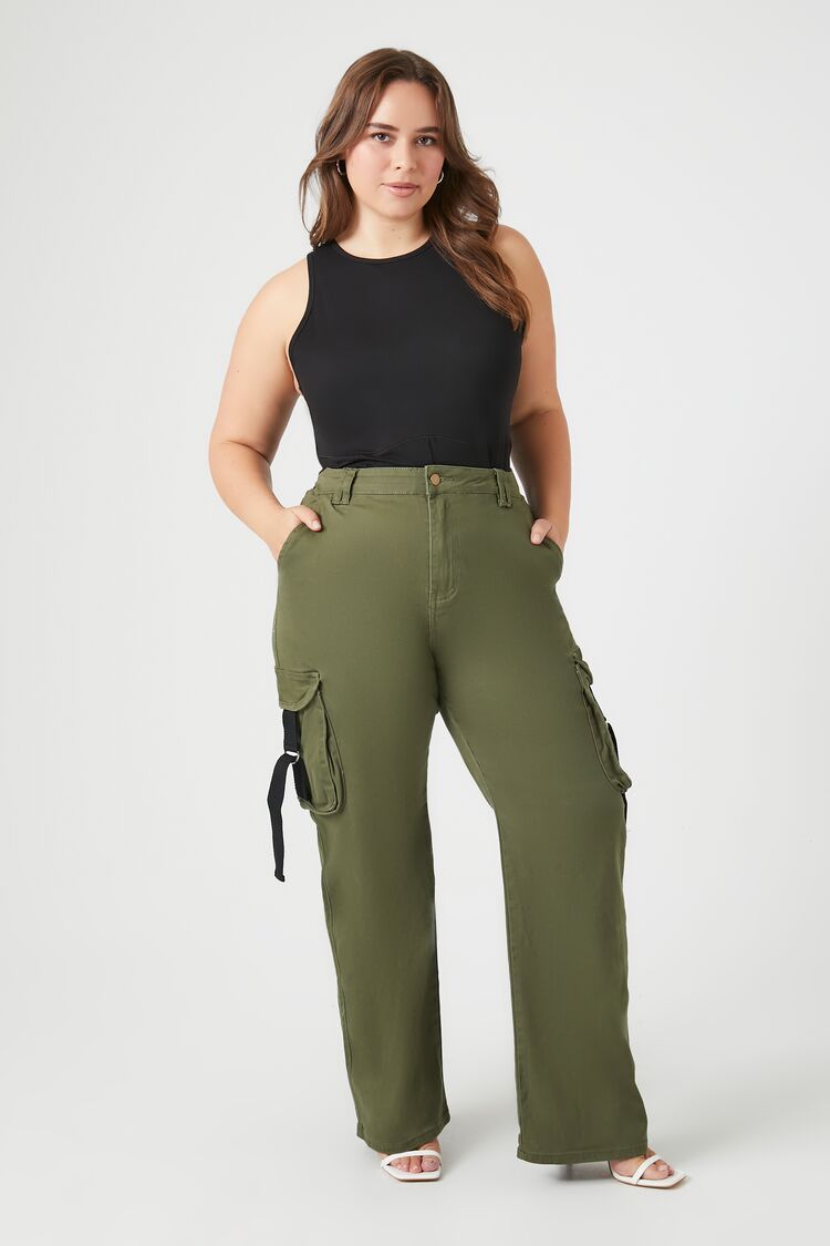 Plus Size Twill Wide-Leg Cargo Pants | Forever 21