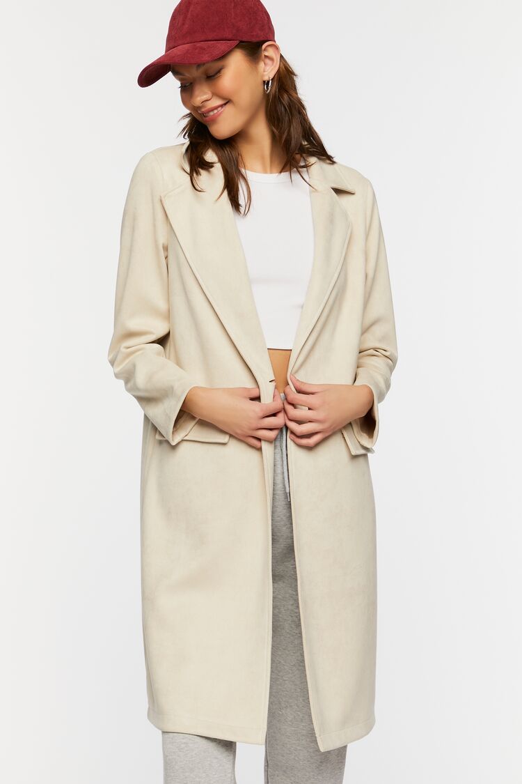 Women’s Faux Suede Trench Coat in Ivory Small coat on sale 2022 2