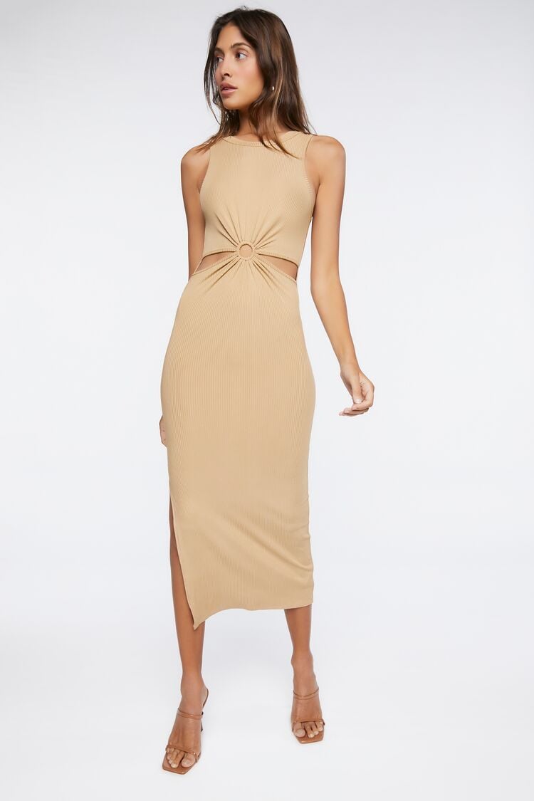 Women Asymmetrical Cutout Maxi Dress in Taupe Medium FOREVER 21 on sale 2022