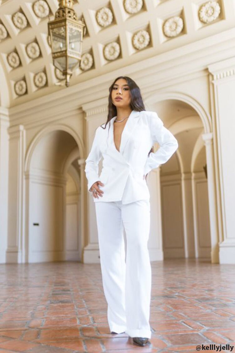 Women’s Double-Breasted Suit Blazer & Pants Set in Cream Small blazer on sale 2022