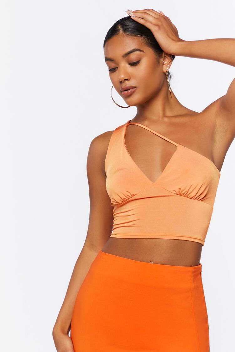 Women Cutout One-Shoulder Crop Top in Orange Large FOREVER 21 on sale 2022