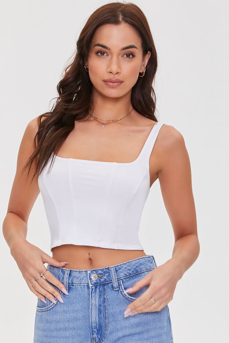 Women Seamed Crop Top in White Medium FOREVER 21 on sale 2022 3