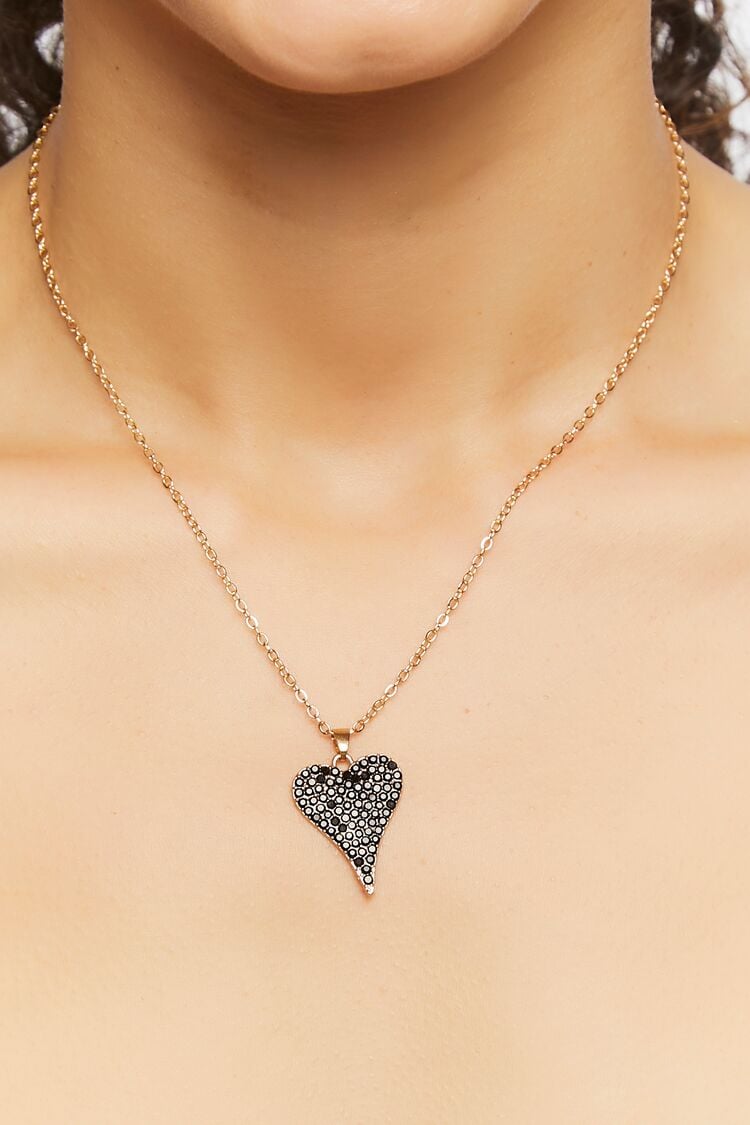 Women’s Rhinestone Heart Necklace in Black/Gold Accessories on sale 2022