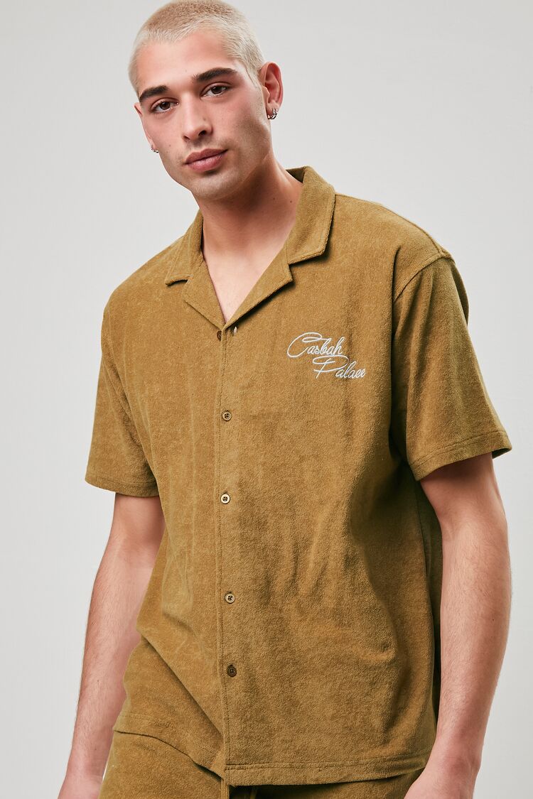Men Embroidered Casbah Palace Shirt in Brown/White,  XL 21MEN on sale 2022 3