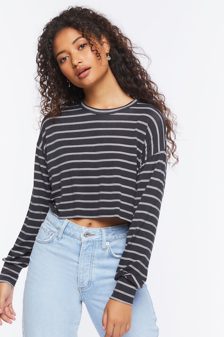 Women’s Striped Boxy Crop Top in Black/White Large BLACK/WHITE on sale 2022