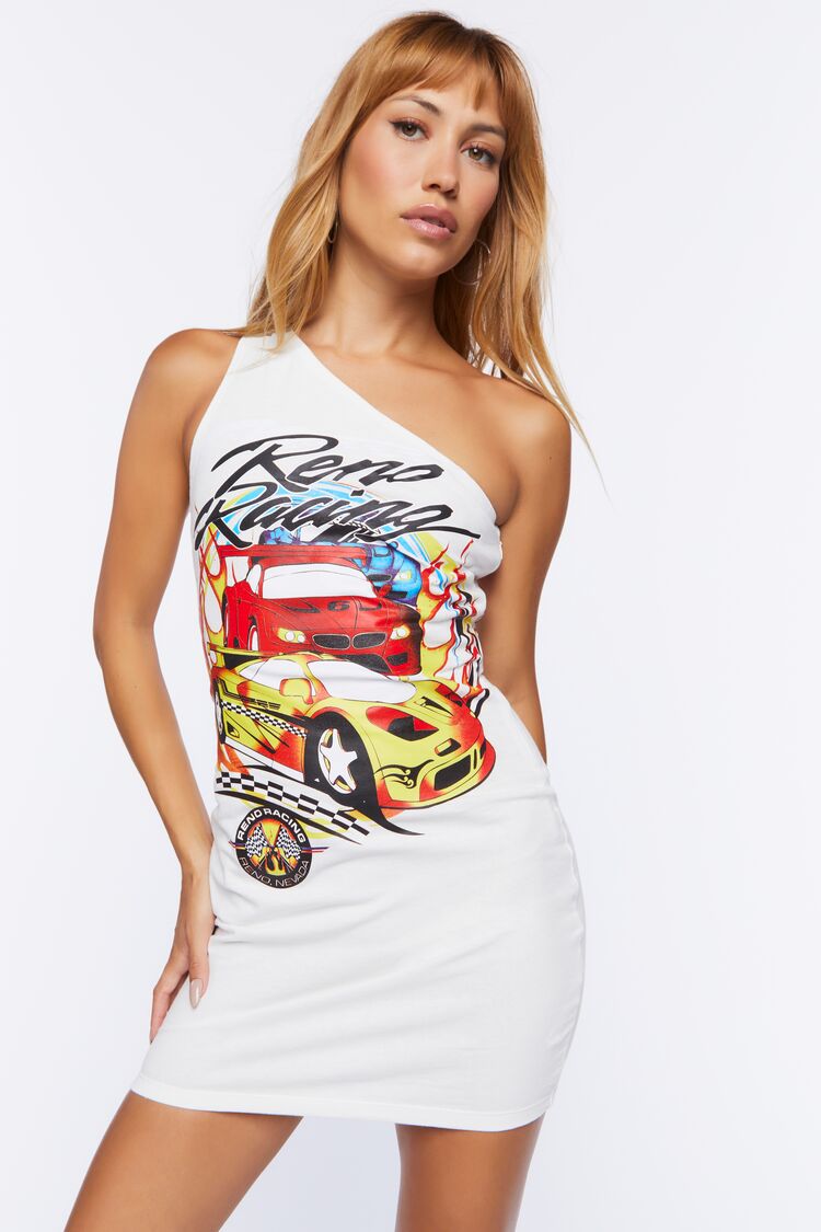 Women One-Shoulder Graphic T-Shirt Dress in White,  XL FOREVER 21 on sale 2022