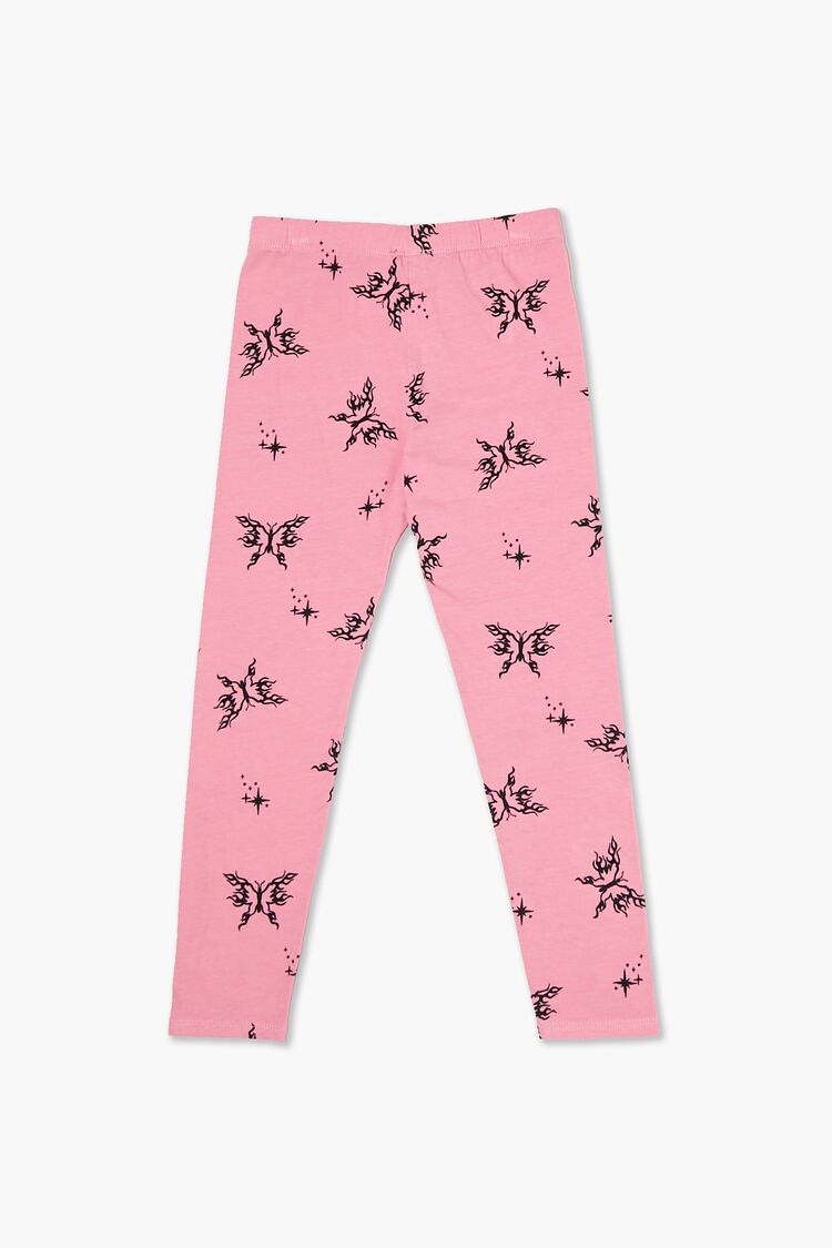 Girls Butterfly Print Leggings (Kids) in Pink/Black,  7/8 (Girls on sale 2022 2