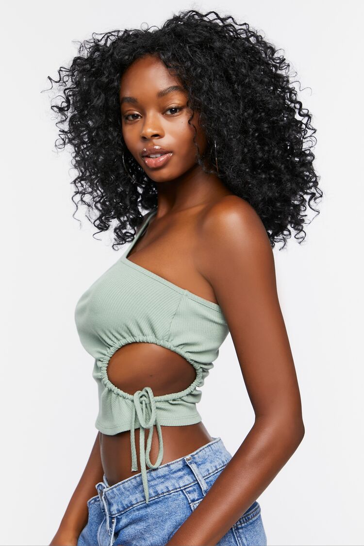 Women Cutout One-Shoulder Crop Top in Sage Small FOREVER 21 on sale 2022 2