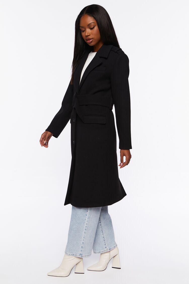Women’s Faux Wool Belted Trench Coat in Black Large belted on sale 2022 2
