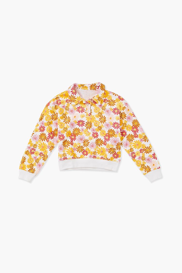 Girls Floral Print Pullover (Kids) in White,  11/12 (Girls on sale 2022