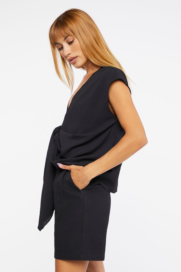 Women Plunging Tie-Front Top in Black,  XL FOREVER 21 on sale 2022 2