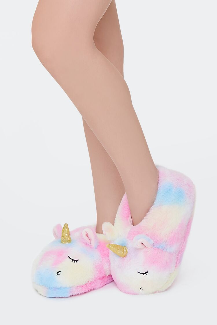 Women Plush Unicorn Indoor Slippers in Pink Large