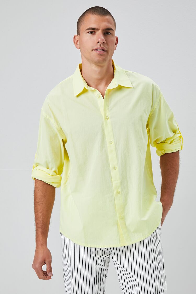 Men Long-Sleeve Buttoned Shirt in Light Yellow,  XL
