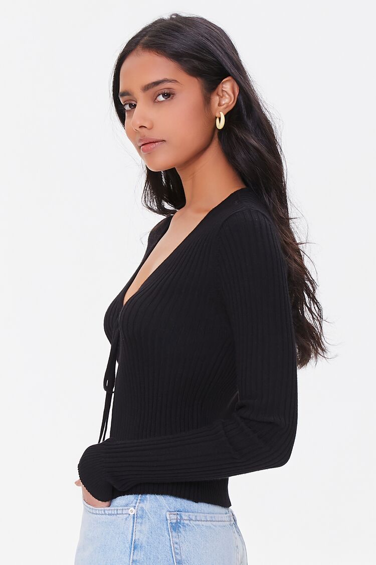 Women Tie-Front Sweater-Knit Top in Black Large FOREVER 21 on sale 2022 2