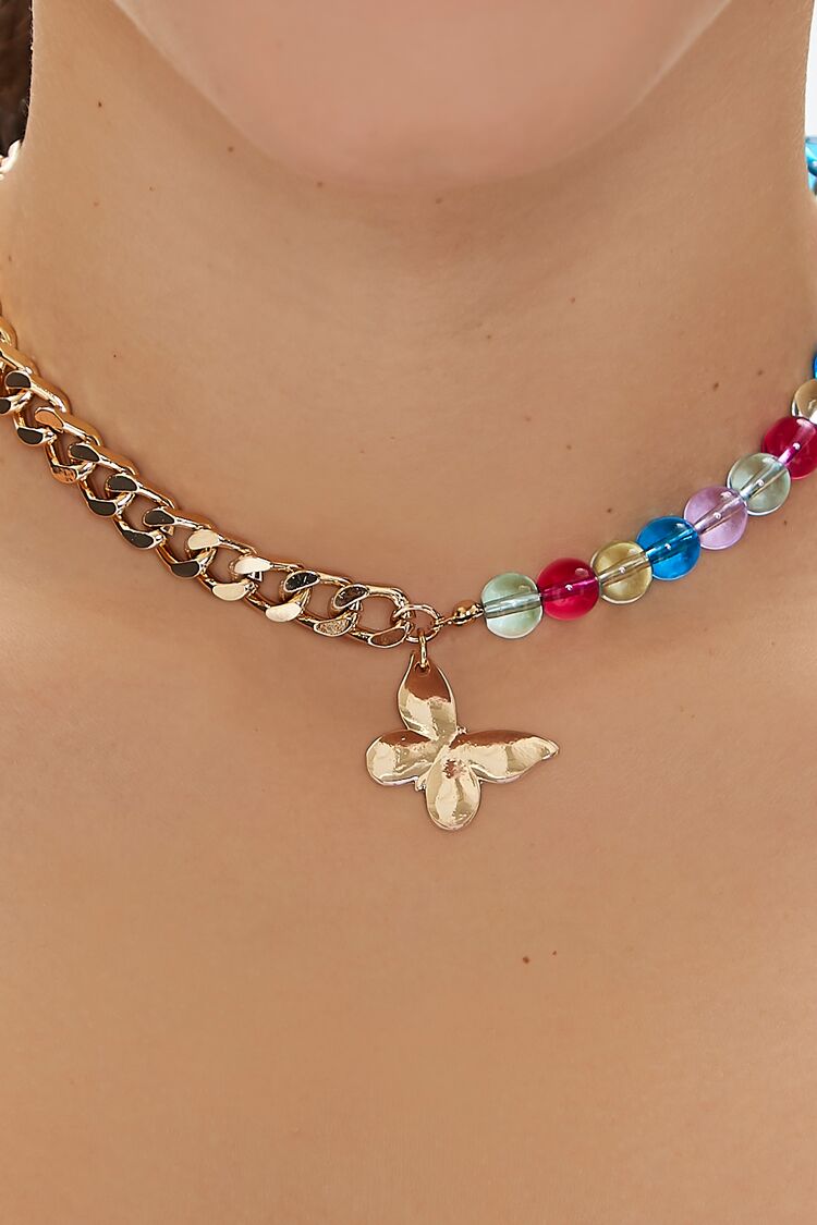 Women’s Butterfly Beaded Choker Necklace in Gold/Purple Accessories on sale 2022 2