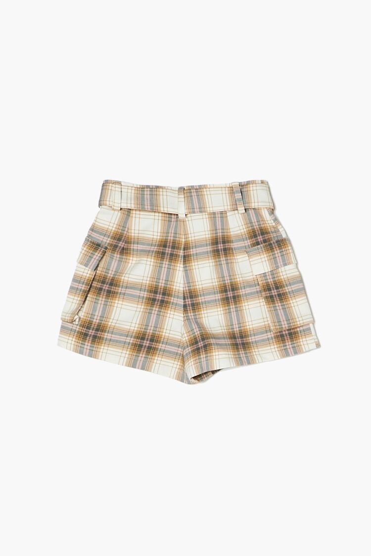 Girls Belted Plaid Shorts (Kids) in Taupe,  5/6 (Girls on sale 2022 2