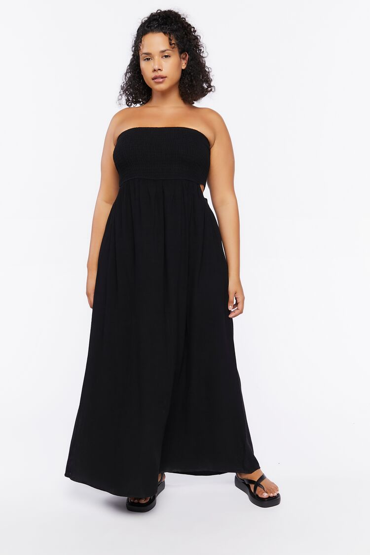 Women Sleeveless Cutout Maxi Dress in Black,  1X
