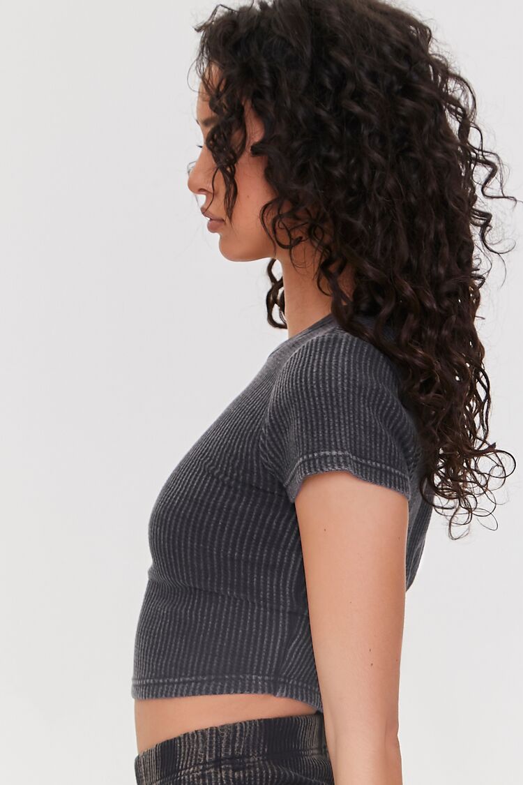 Women Cropped Waffle Knit Tee in Charcoal Medium FOREVER 21 on sale 2022 2