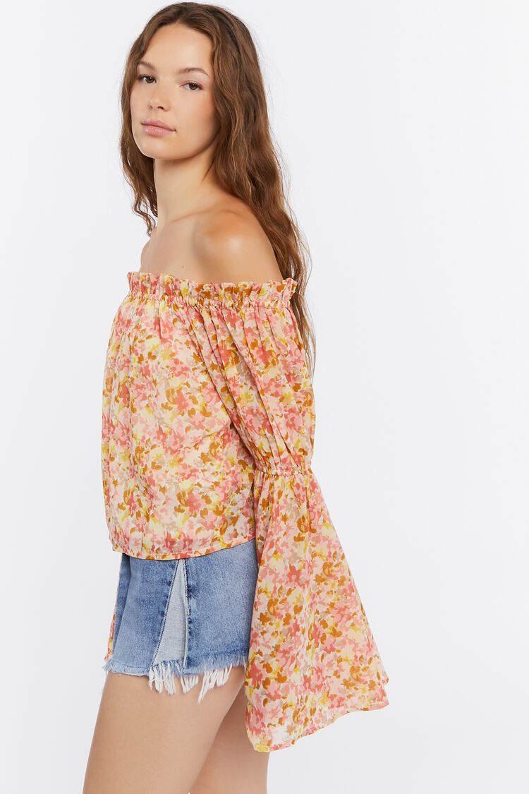 Women Off-the-Shoulder Floral Print Top in Tan,  XS FOREVER 21 on sale 2022 2