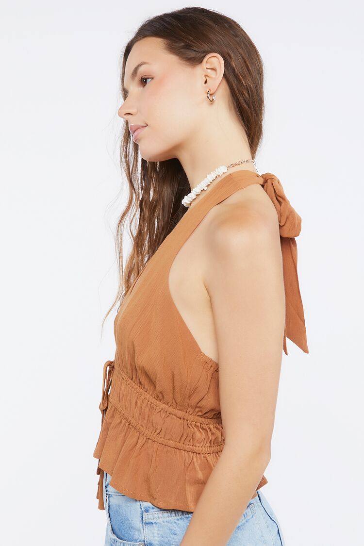 Women Gauze Flounce Halter Top in Maple Large FOREVER 21 on sale 2022 2