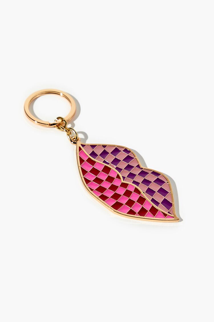 Checkered Lip Keychain in Pink Checkered on sale 2022