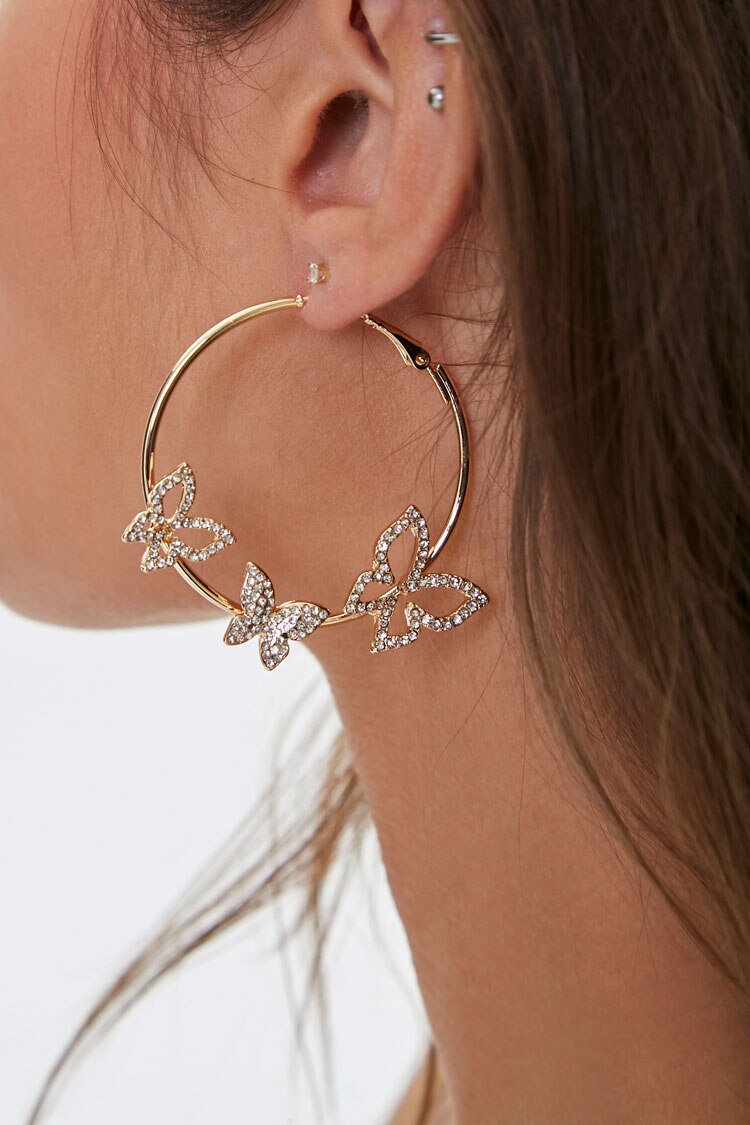 Women Butterfly Pendant Hoop Earrings in Gold FOREVER 21 on sale 2022