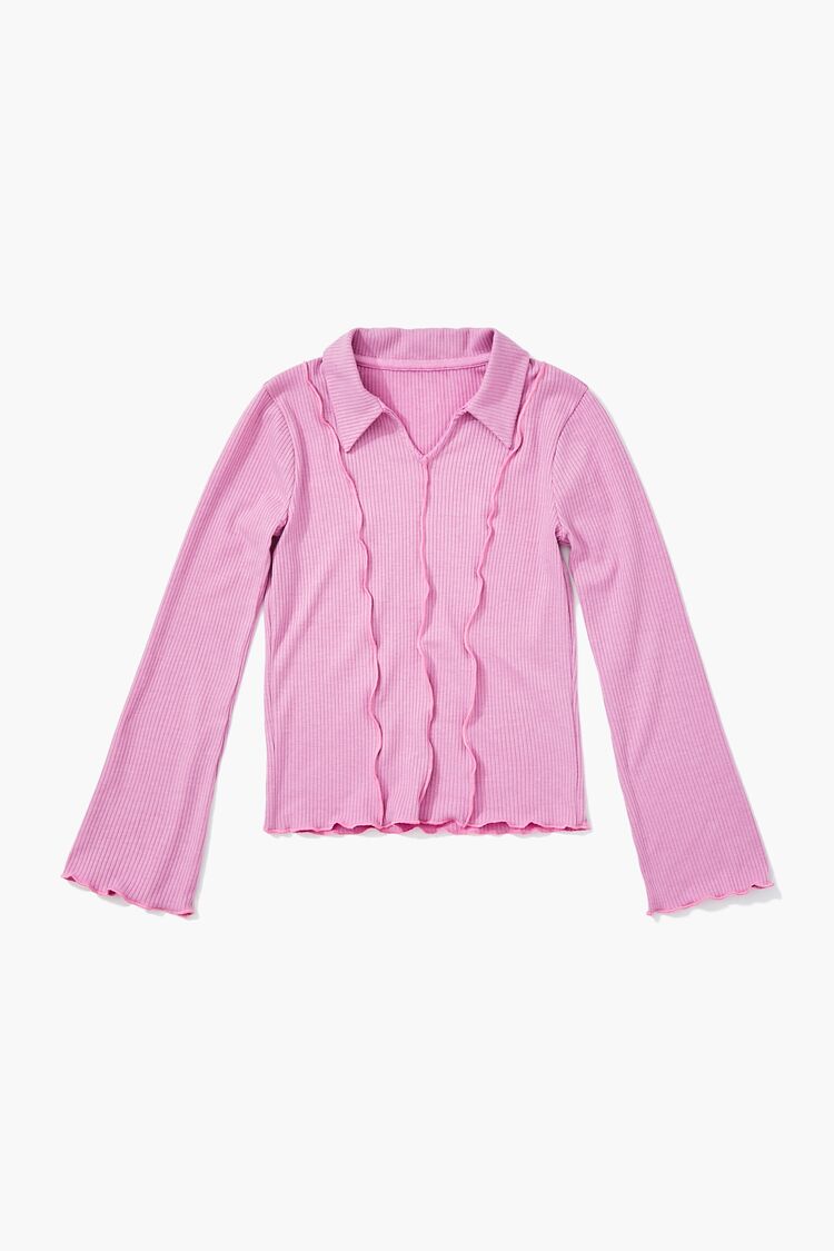 Women Girls Ribbed Lettuce-Edge Top (Kids) in Pink,  7/8 FOREVER 21 GIRLS on sale 2022